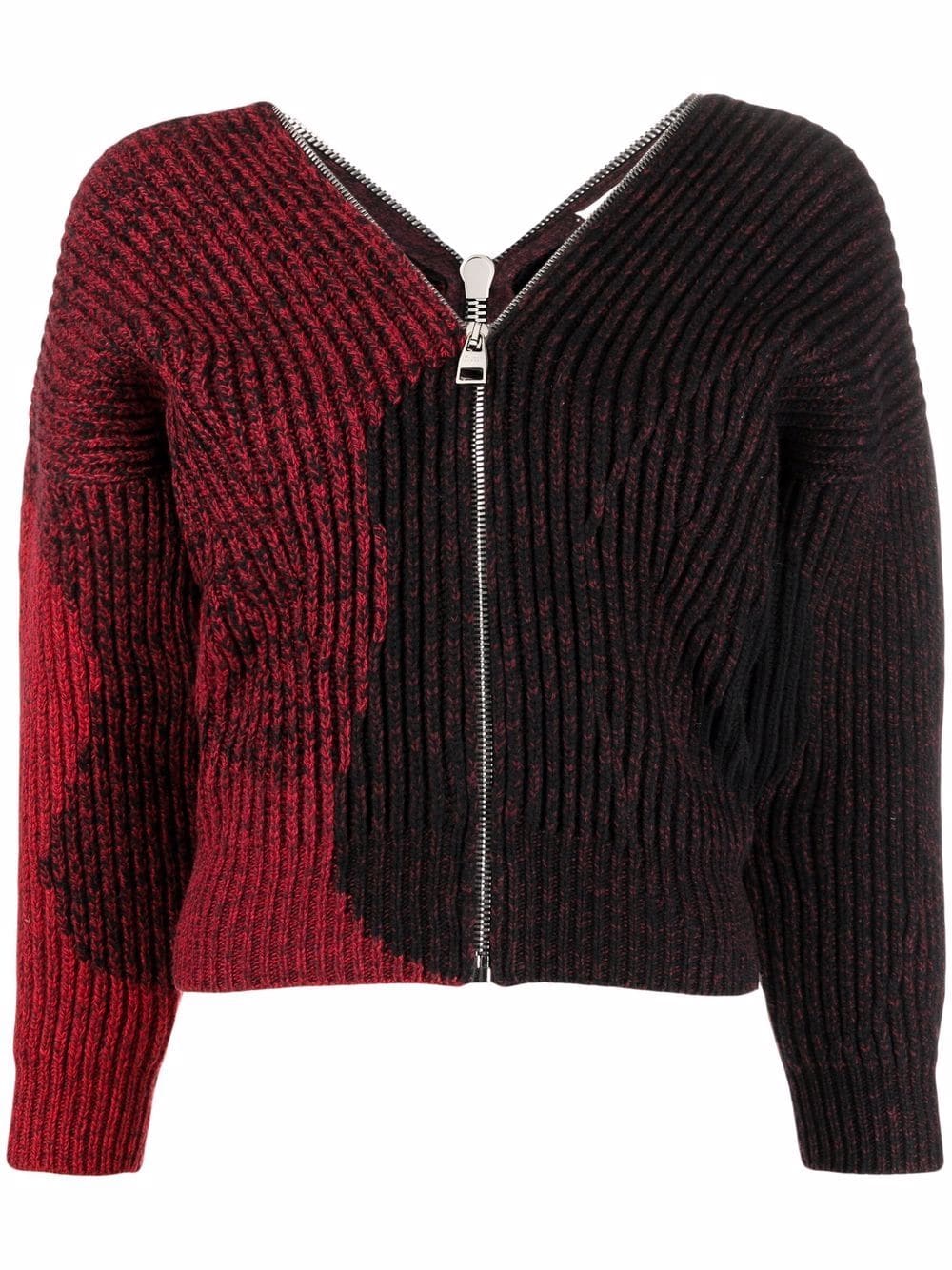 zipped-up V-neck sweater