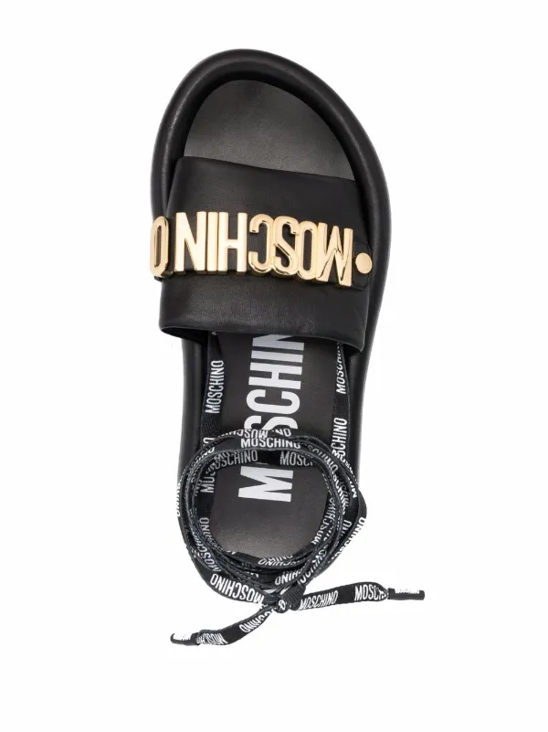 moschino logo leather slides