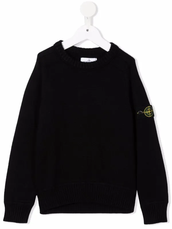 Stone Island Junior Logo Patch Knit Jumper Black FARFETCH SG