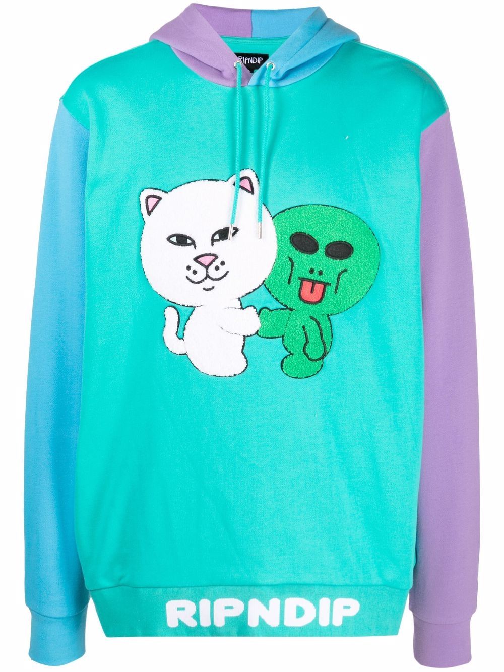 

Ripndip chenille-patch colour-block hoodie - Green