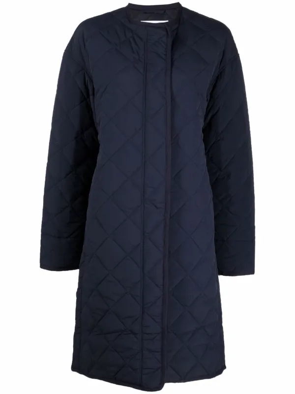 navy collarless coat