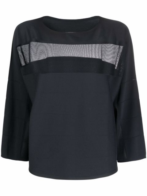 mesh-panel cropped blouse