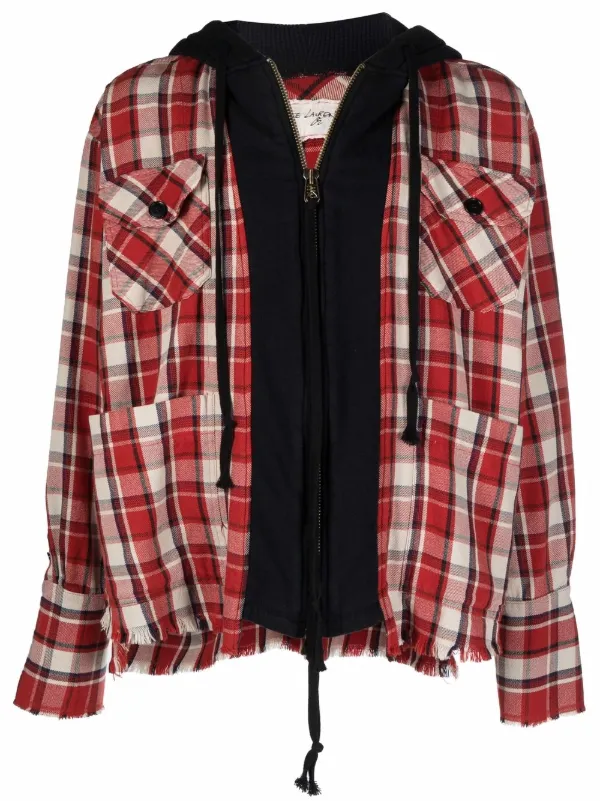 Shop Greg Lauren hooded flannel jacket 
