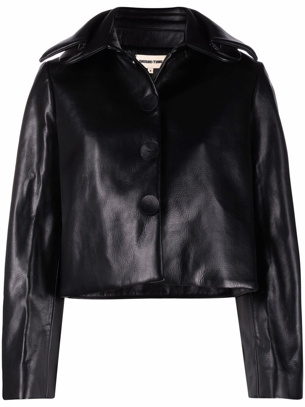 Shop SHUSHU/TONG cropped faux leather jacket with Express Delivery ...