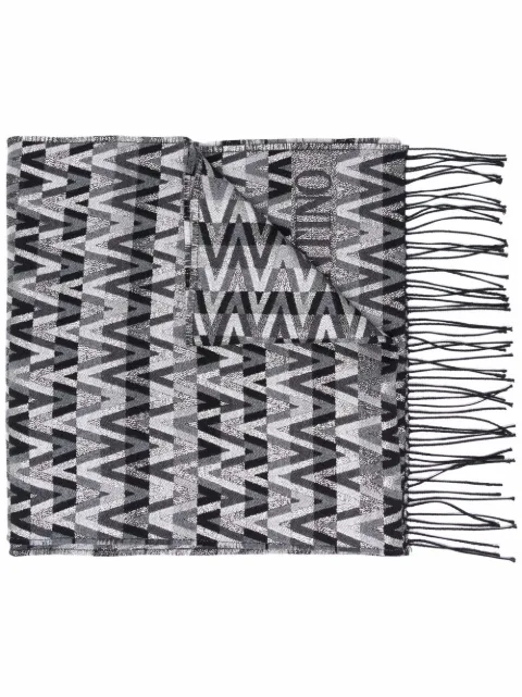 Valentino Garavani V optical logo fringed scarf