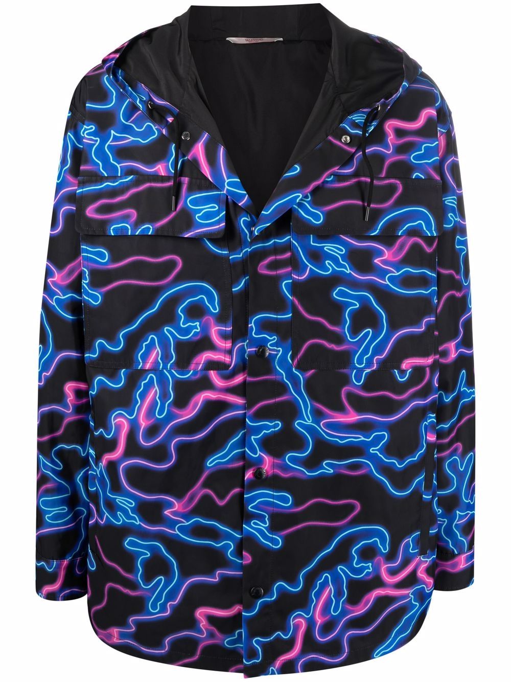Neon Camou print hooded shirt jacket
