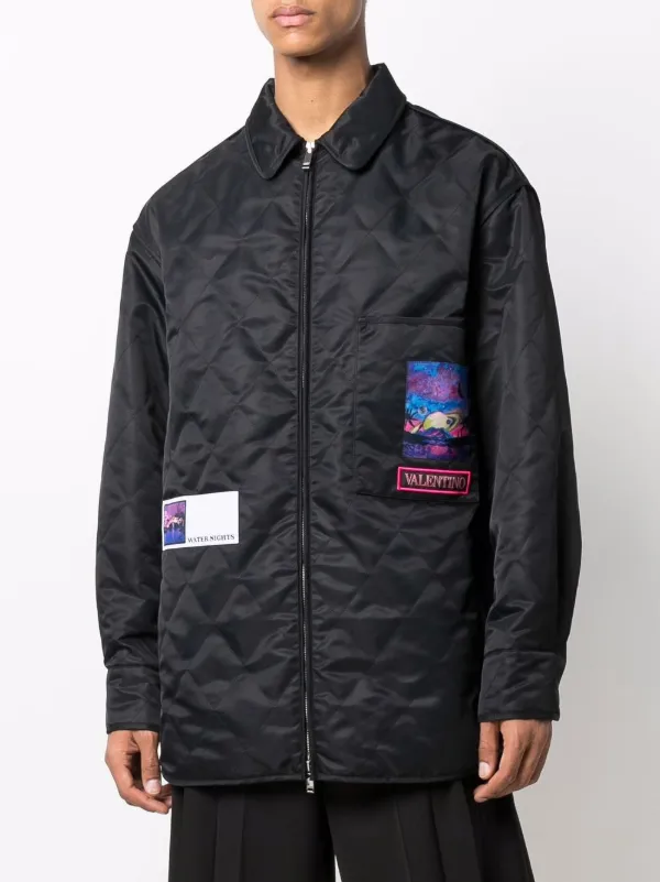 c valentino garavani ジャケット Valentino Garavani Quilted Shirt Jacket | Black | FARFETCH
