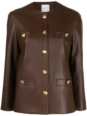 brown leather button up jacket