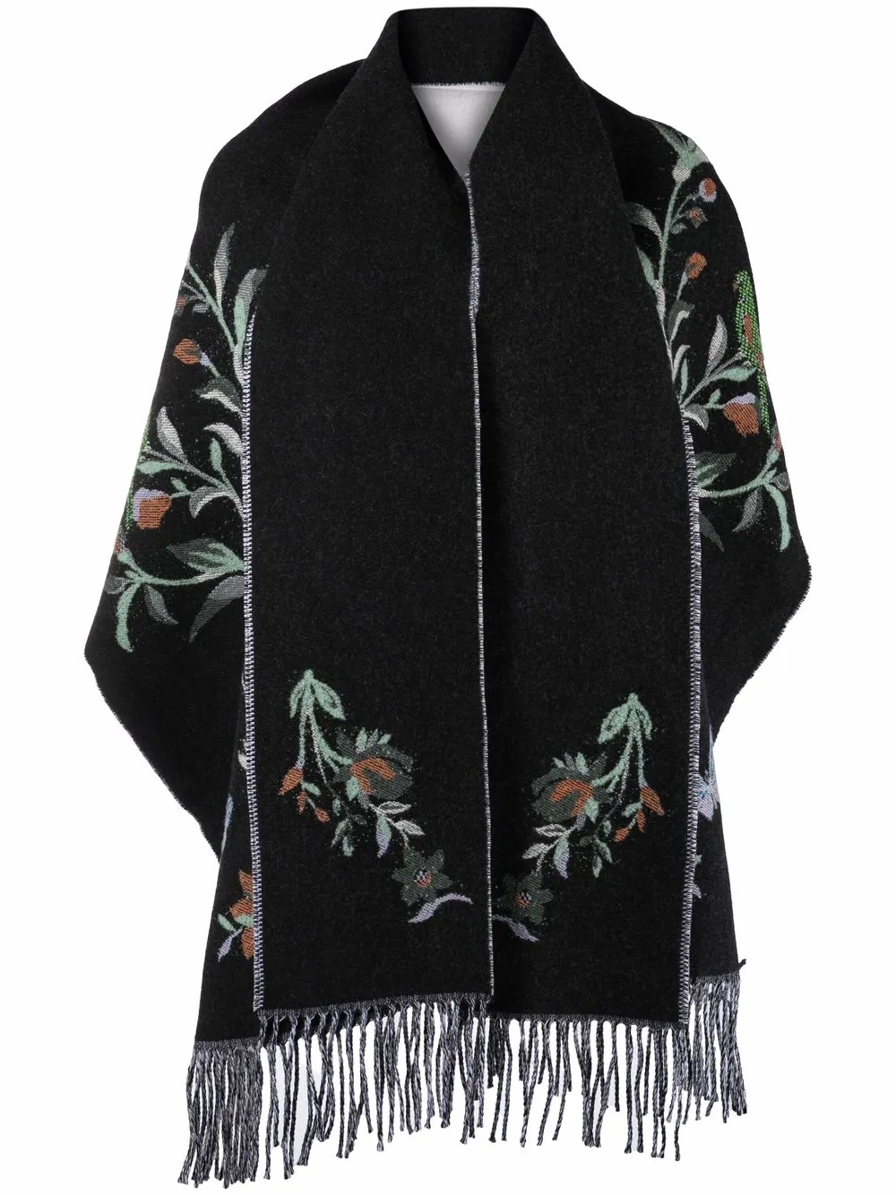 

Valentino floral-embroidery fringed scarf - Black