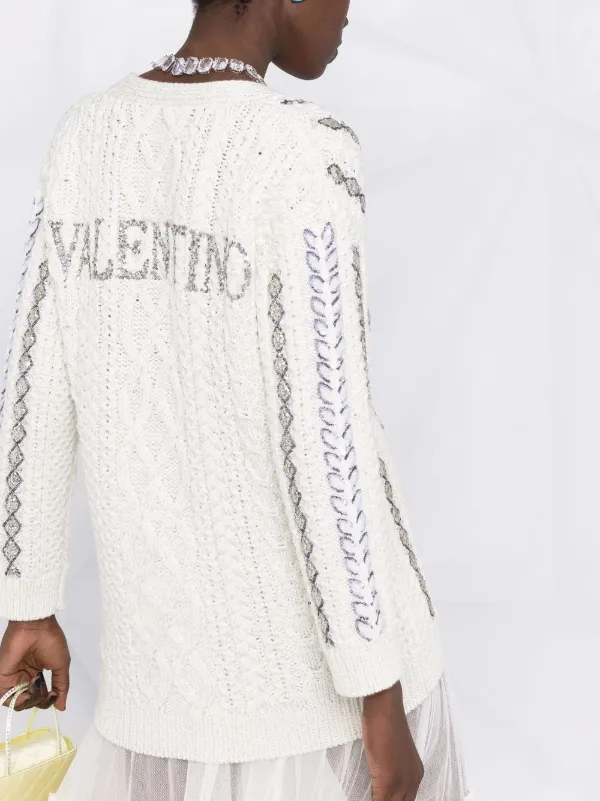Valentino Garavani sequin-embellished Knitted Cardigan | White