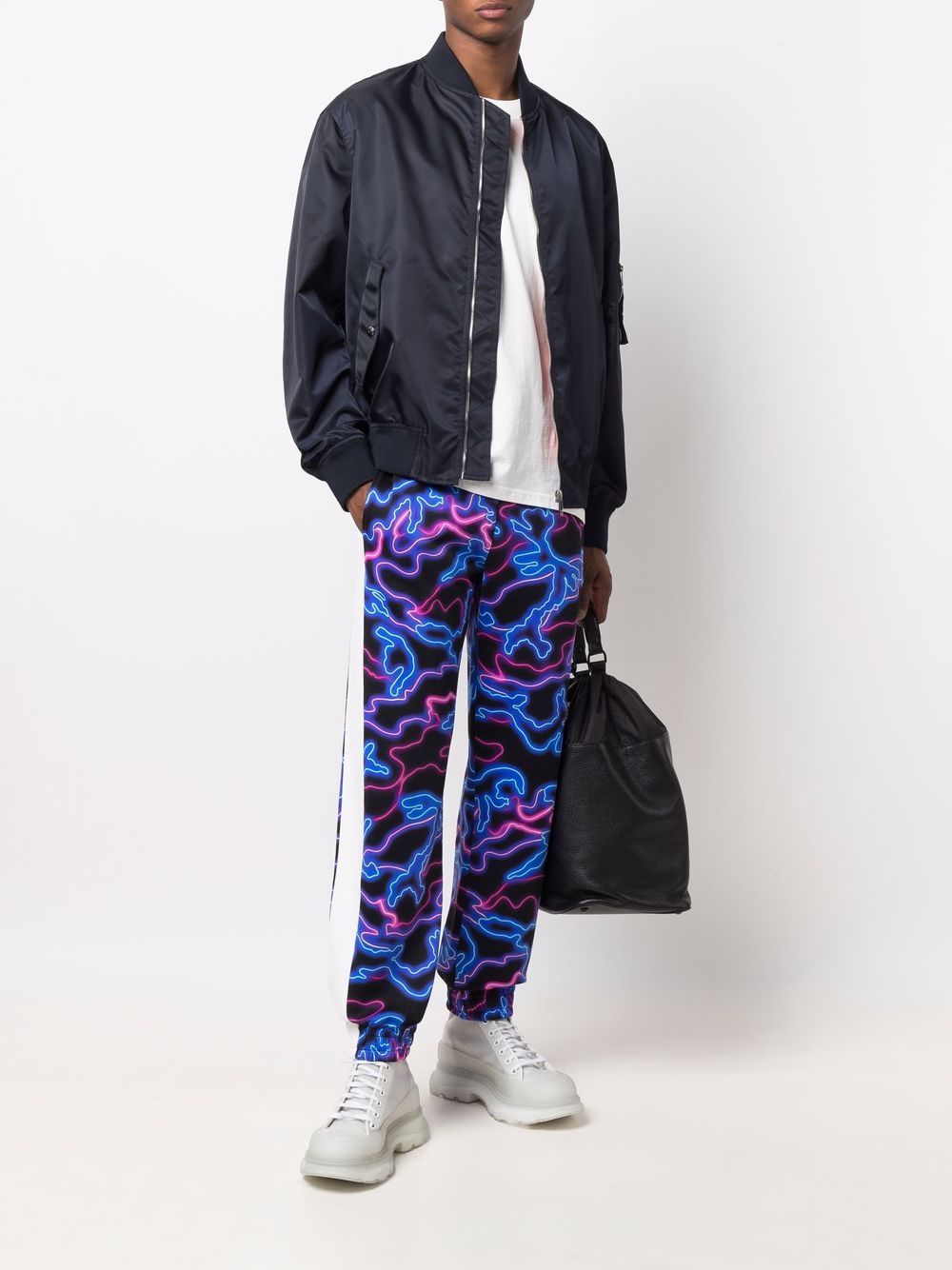 Shop Valentino Neon Camou Print Track Pants In Blue