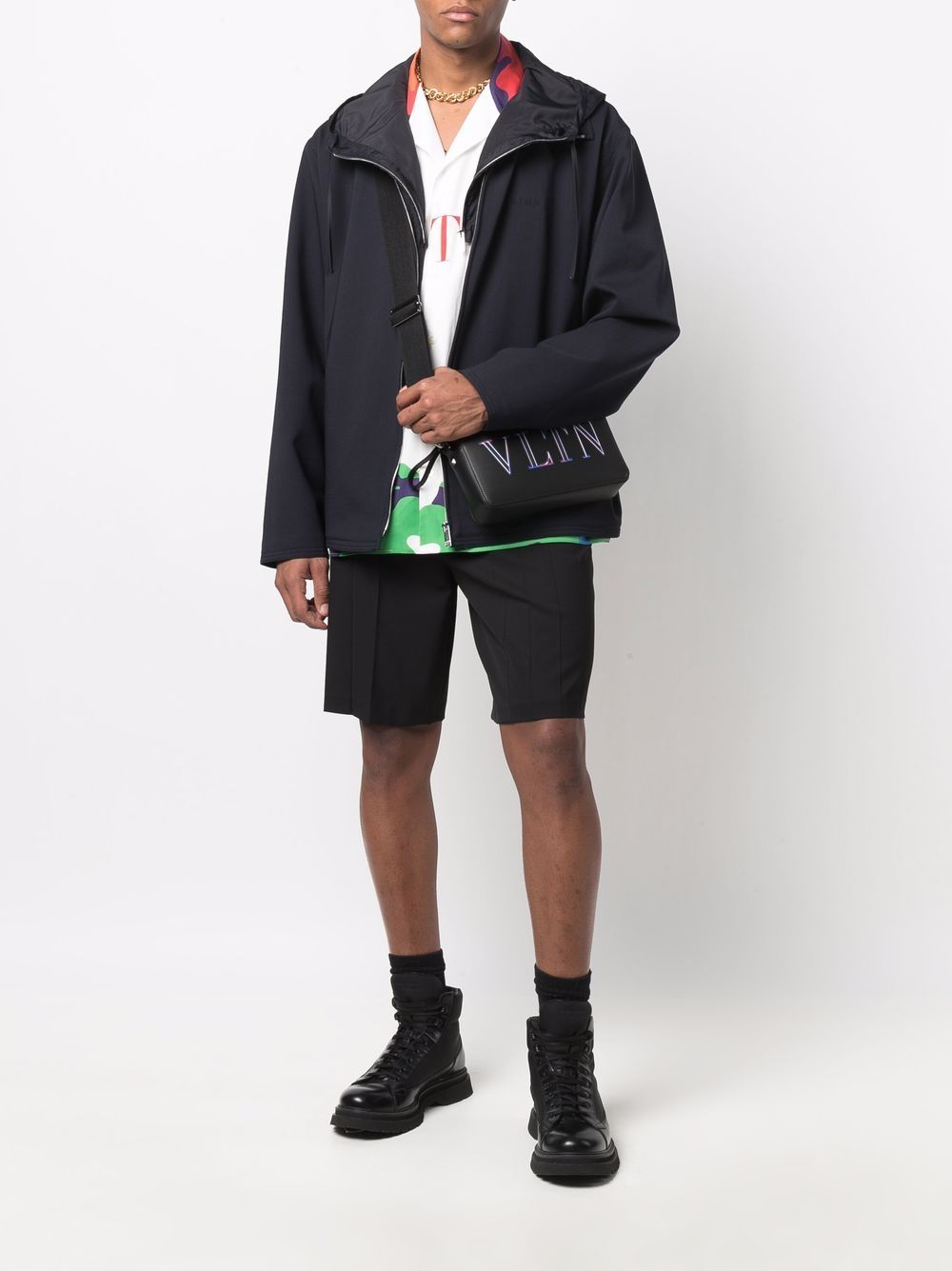 Shop Valentino Zip-up Hooded Jacket In Black