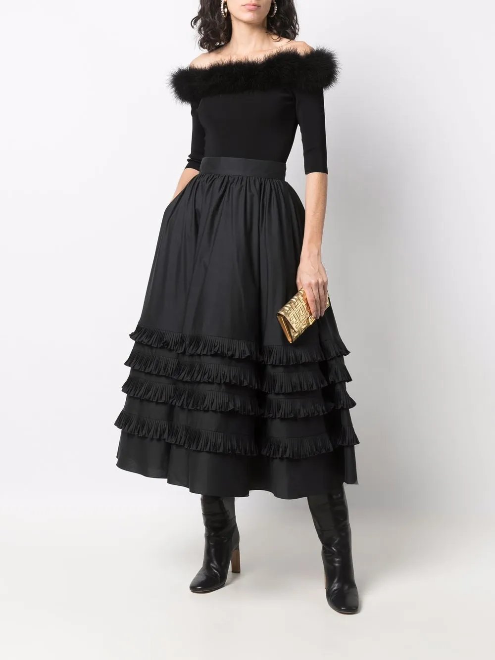 фото Elie saab поплиновая юбка а-силуэта с оборками