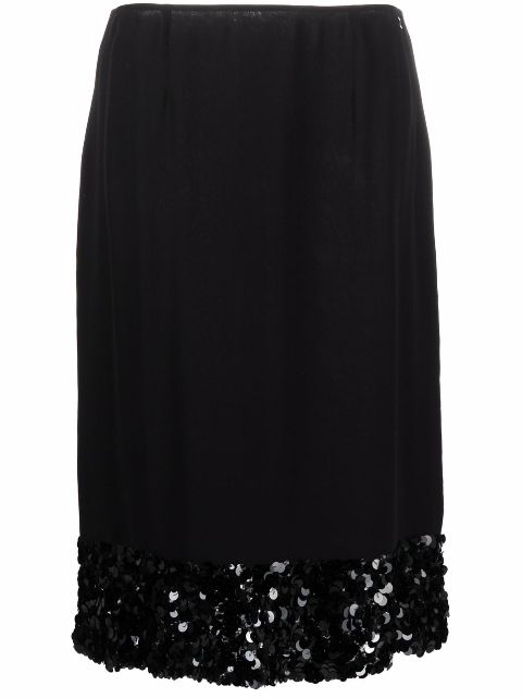 CHANEL 2002 sequin-embellished hem straight-cut skirt Women