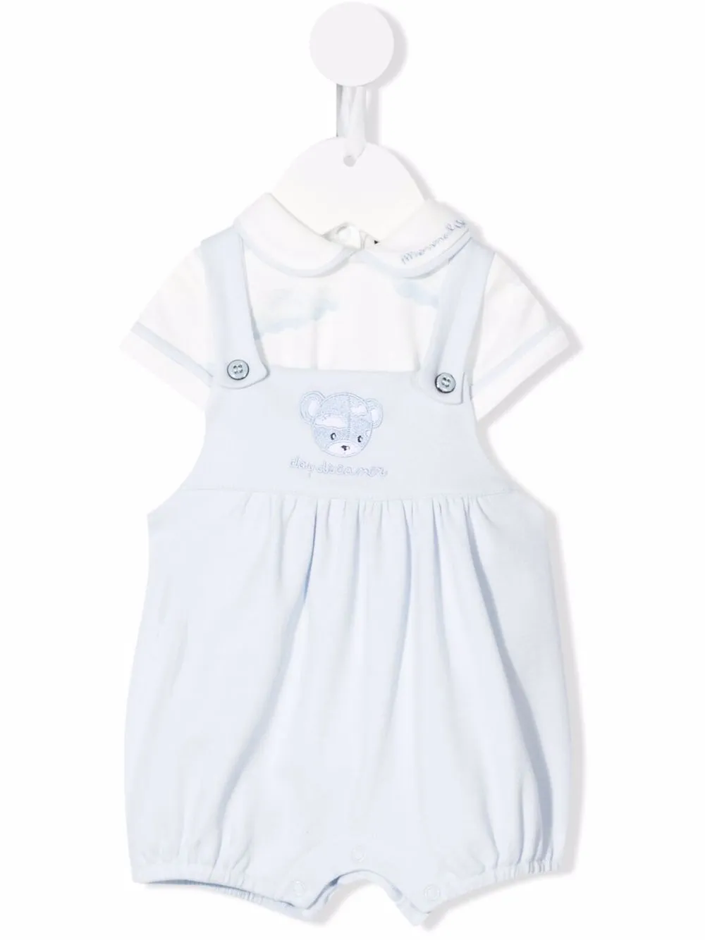 

Monnalisa embroidered-teddy babygrow set - Blue