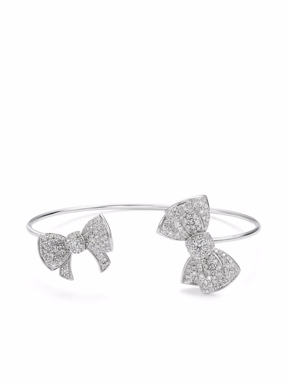 David Morris 18kt white gold Beau diamond double-bow bangle bracelet