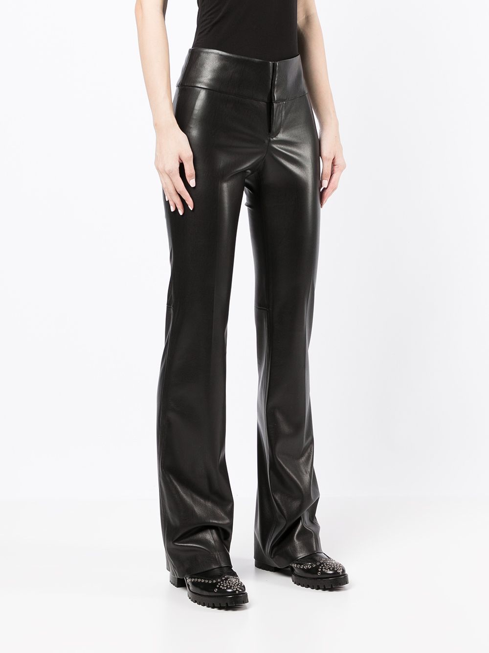 Shop Alice And Olivia Olivia Vegan Leather Flared Trousers In Black