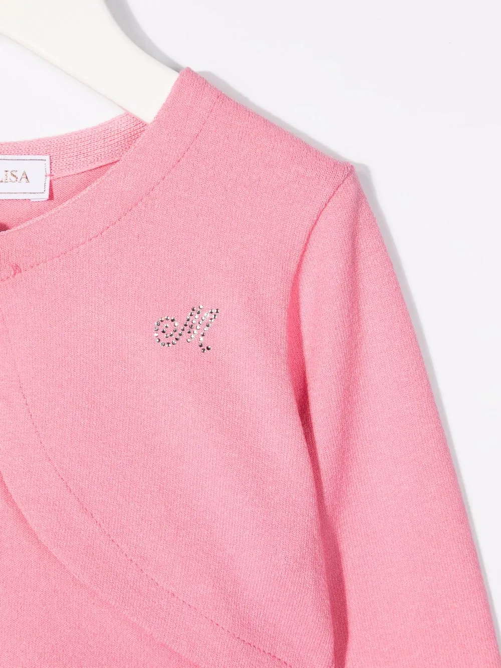 Monnalisa Rhinestone-logo One-button Cardigan In Pink