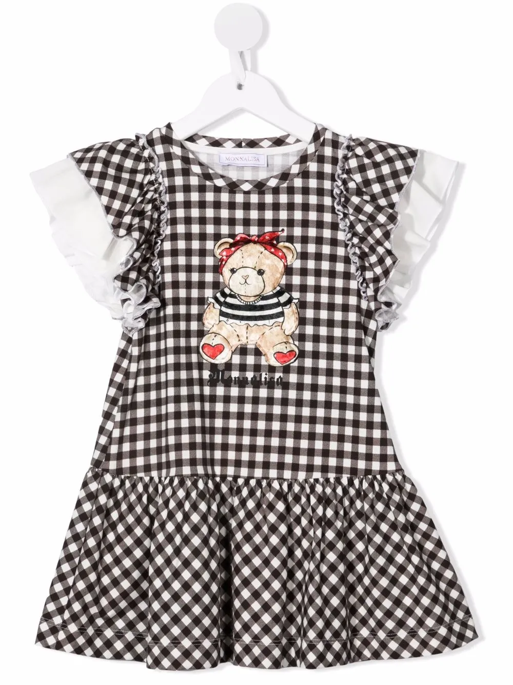 

Monnalisa Teddy Bear-motif check-print dress - Black