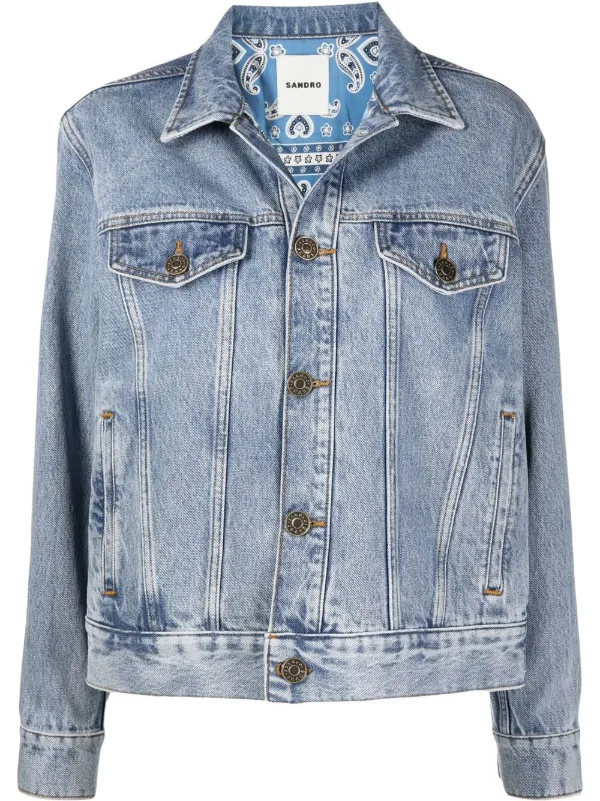SANDRO Buttoned Spread Collar Denim 