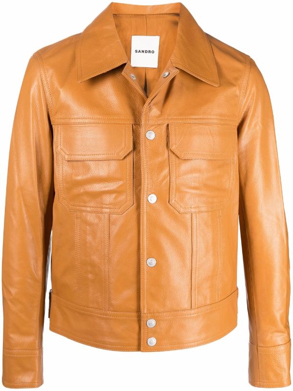 sandro leather trucker jacket