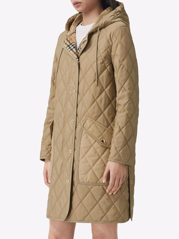 Shop Burberry diamond-quilted hooded coat with Express Delivery - FARFETCH