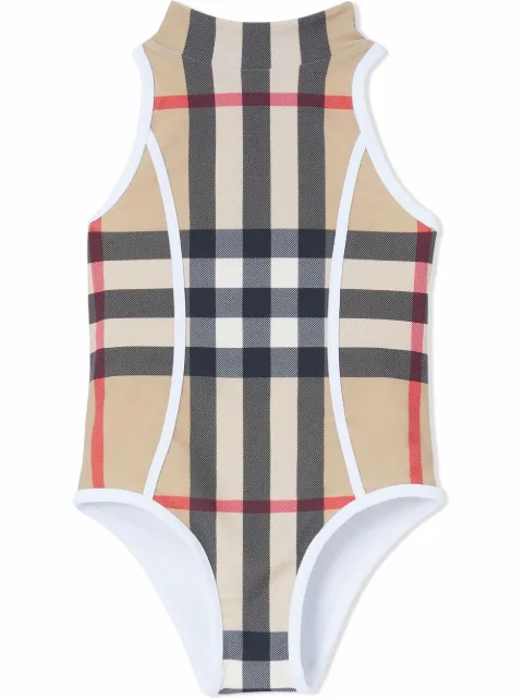 Burberry Kids check-print recycled nylon swimsuit