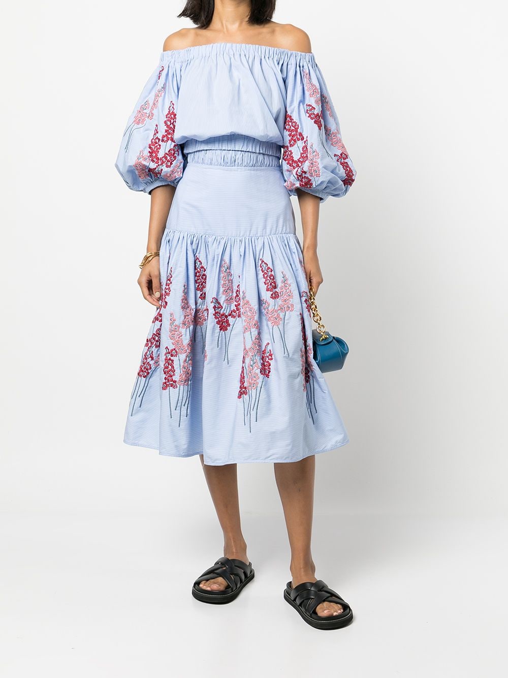 фото Silvia tcherassi расклешенная юбка caposele с цветочной вышивкой