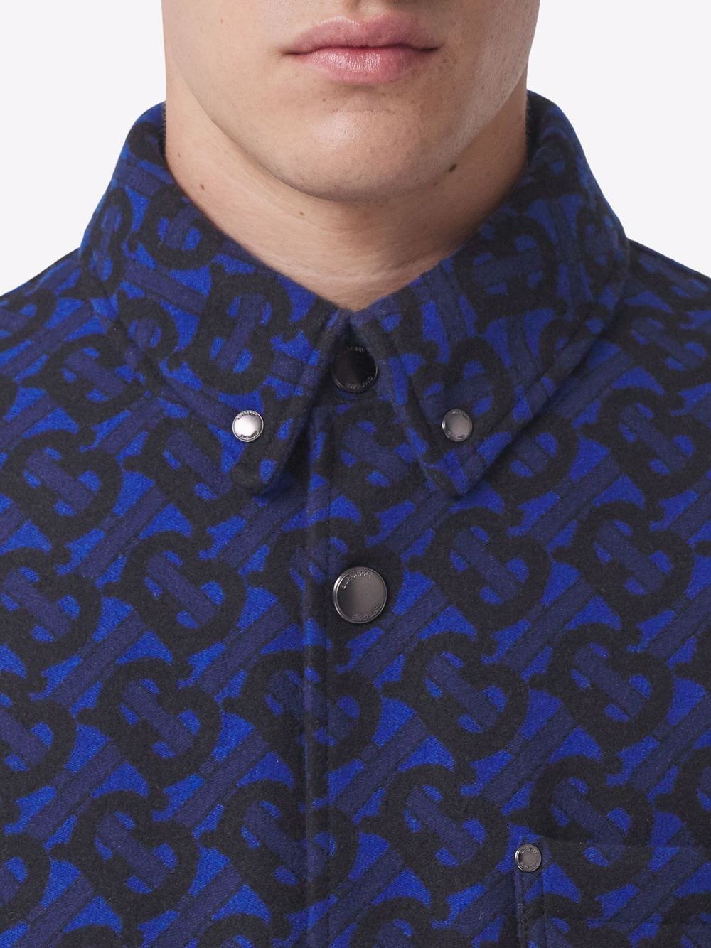 Burberry Monogram Jacquard Shirt Jacket In Blue