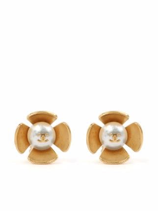 1996 CC pearl-embellished clip-on earrings