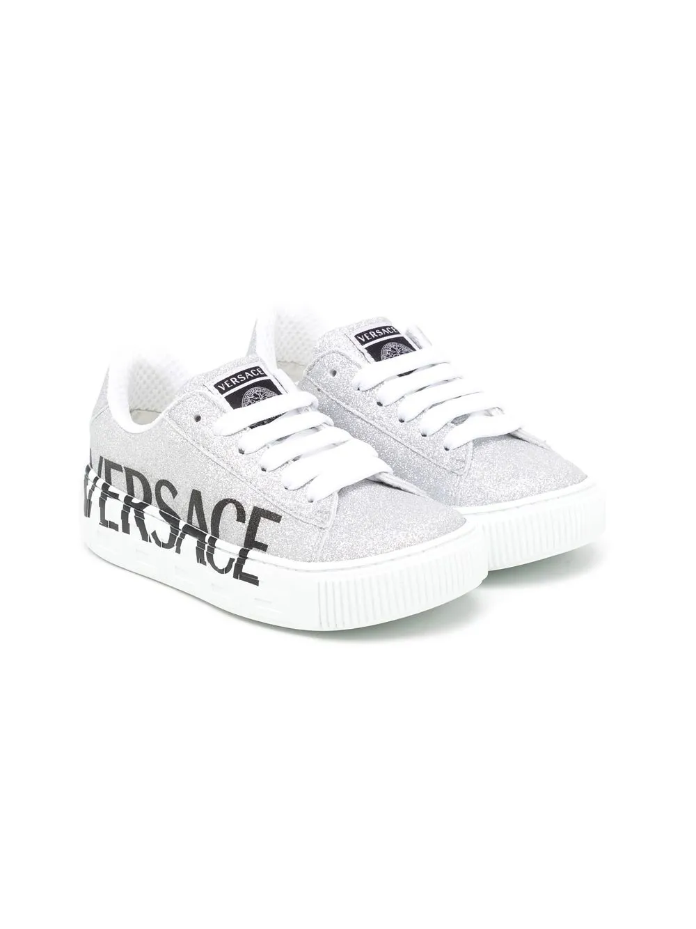 

Versace Kids tenis con agujetas y logo estampado - Plateado