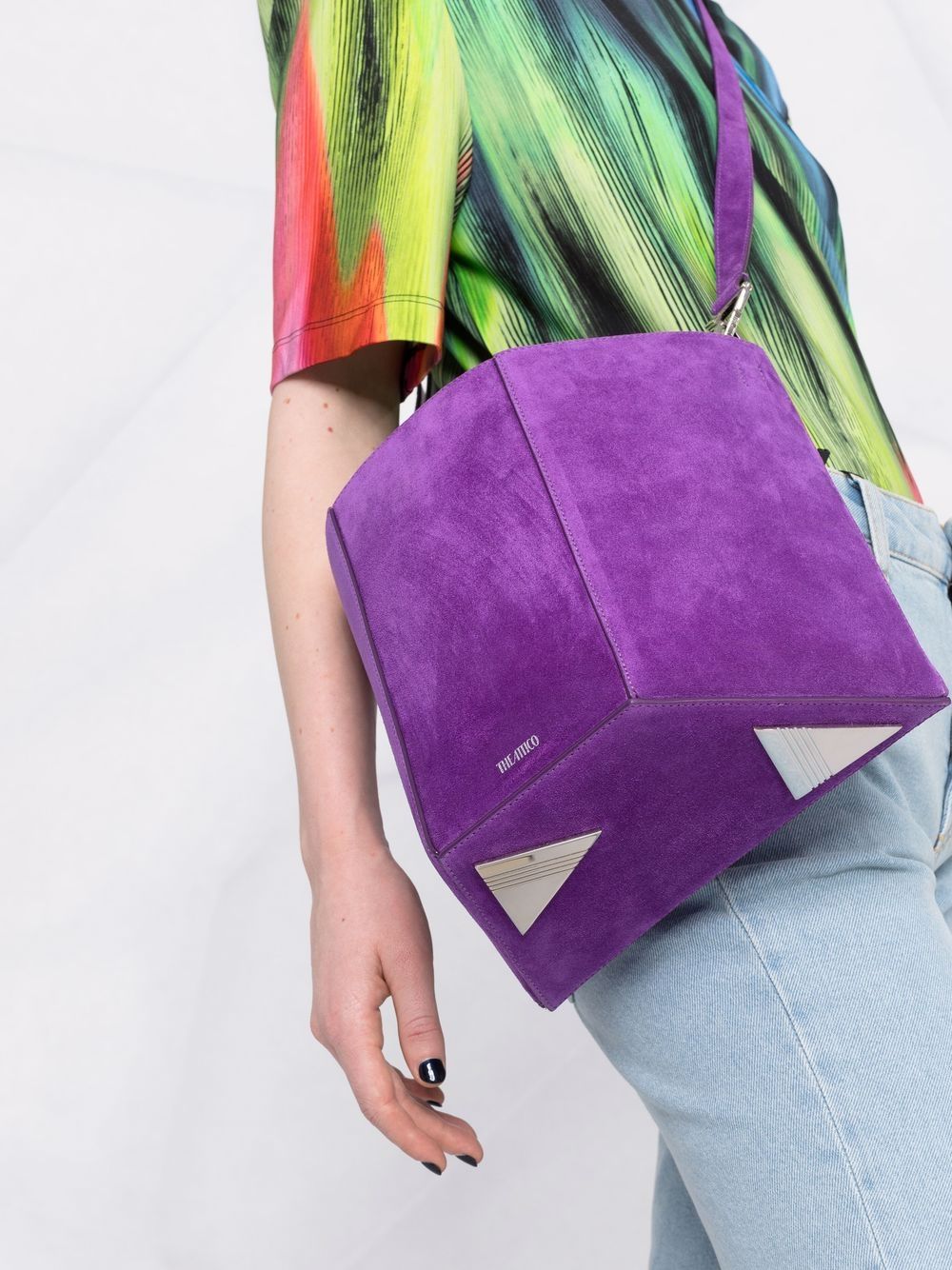 Shop Attico Geometric Suede Shoulder Bag In Purple