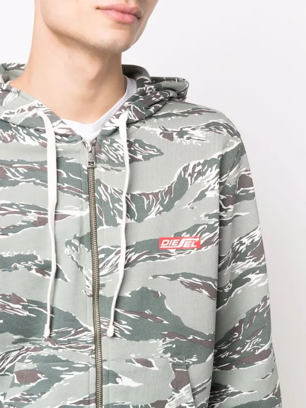 Diesel camouflage-print Zip-Through Hooded Sweatshirt - Green