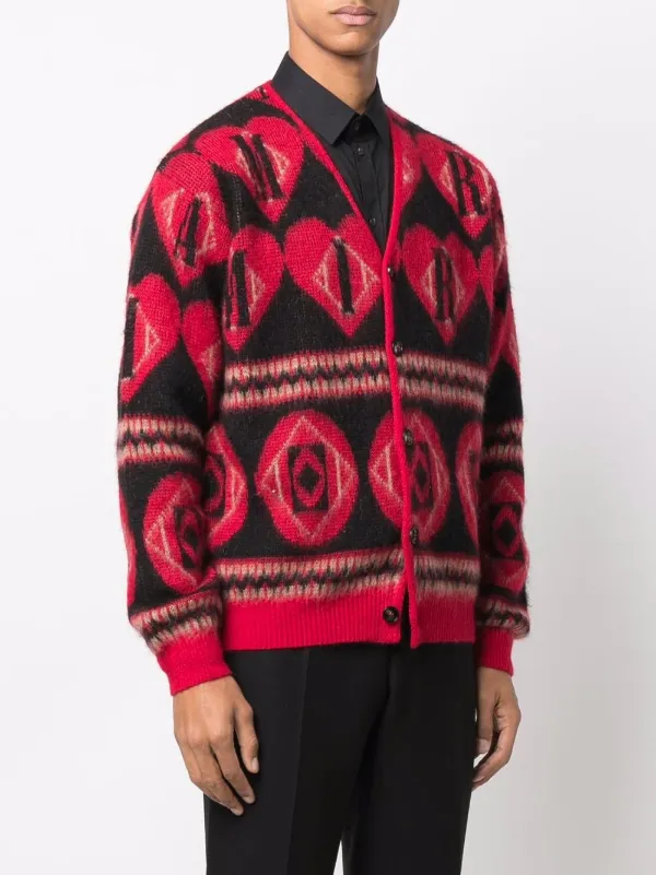 AMIRI Logo Heart intarsia-knit Cardigan | Red | FARFETCH