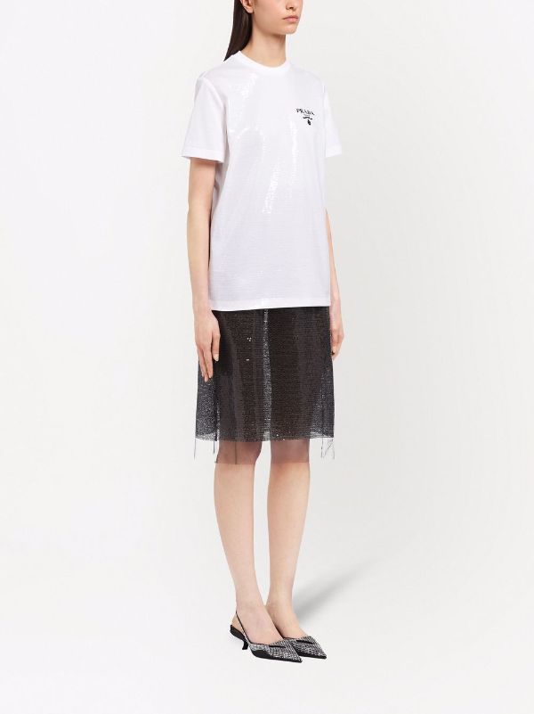 Shop Prada logo-embroidered sequin short-sleeve T-shirt with Express  Delivery - FARFETCH