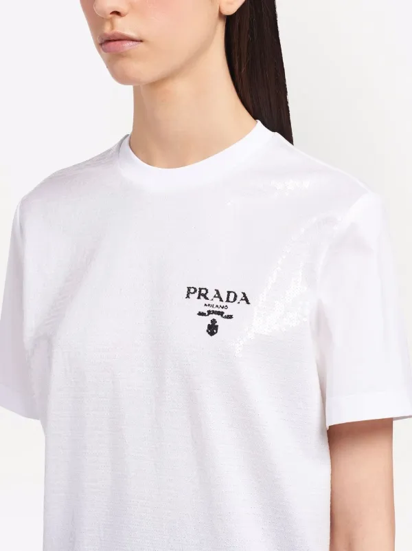 Prada logo-embroidered Sequin short-sleeve T-shirt - Farfetch