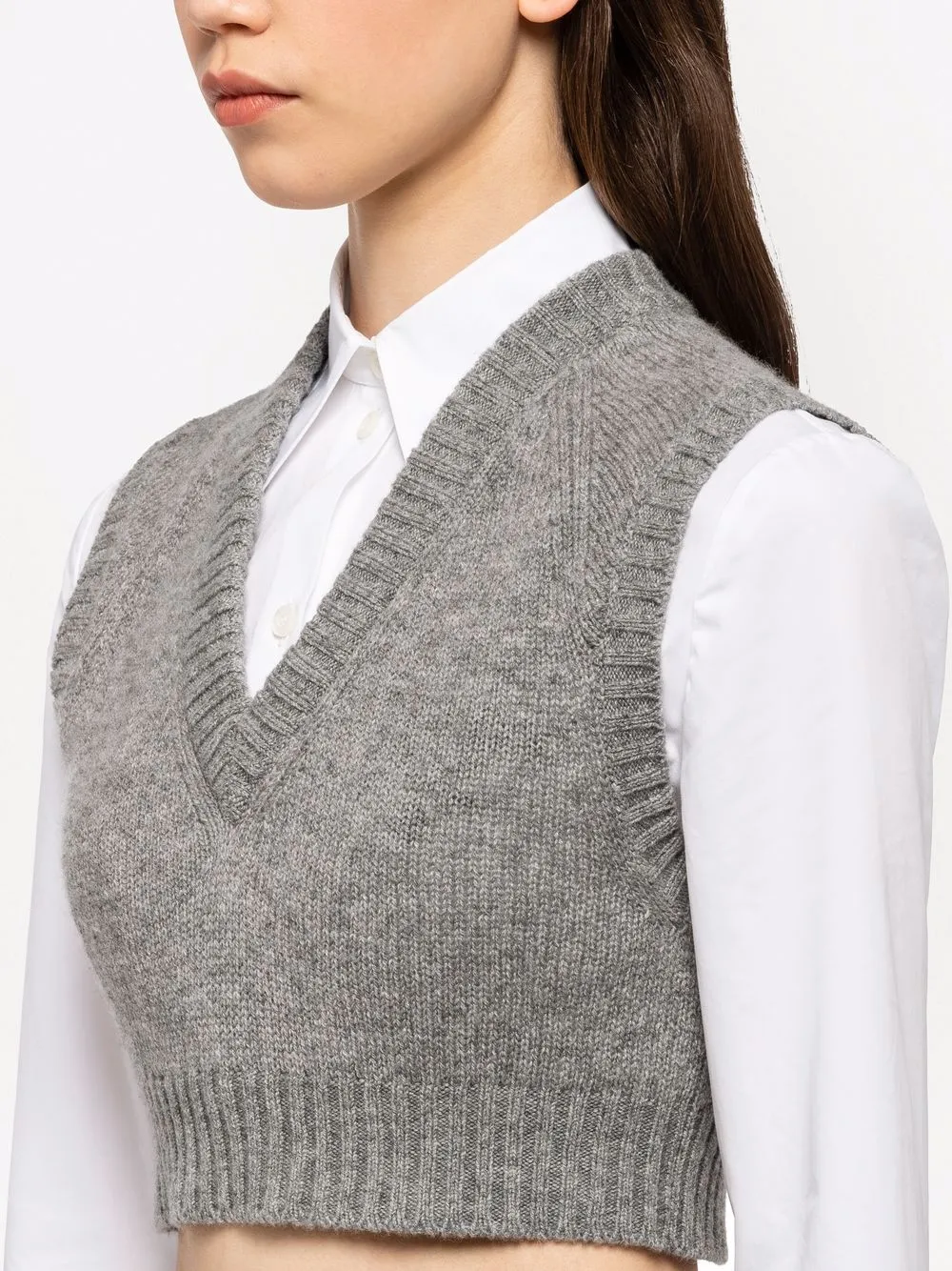 Shop Prada Cropped Cashmere Vest In Grey