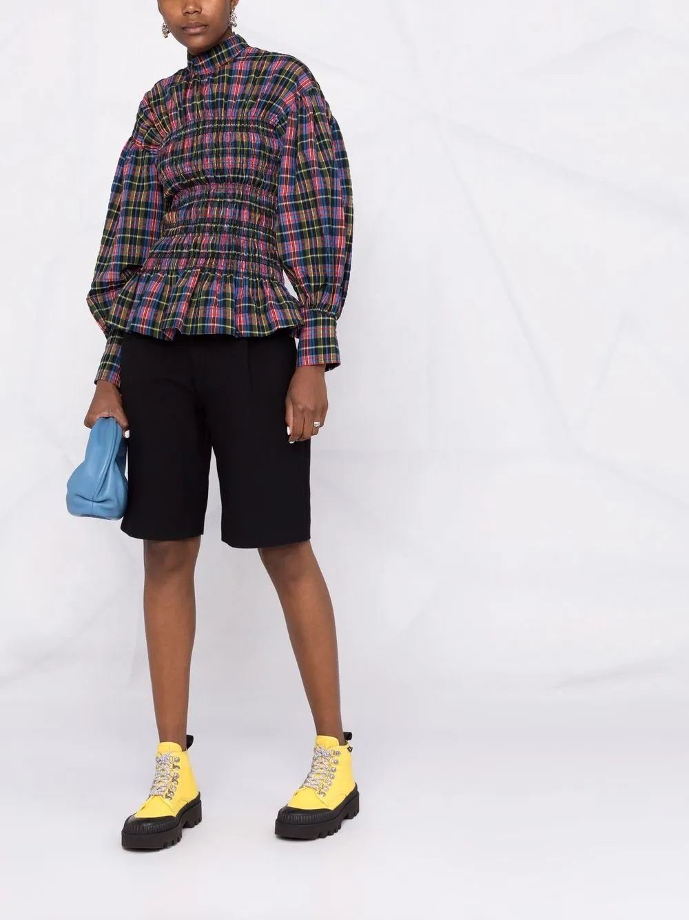 Image 2 of GANNI check-pattern ruched blouse