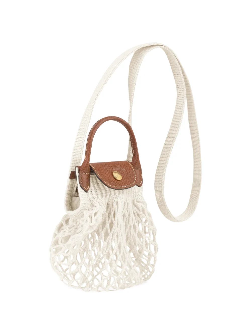 Longchamp - Le Pliage Filet crossbodytas met mesh - dames - pure katoen/kalfsleer - Eén maat - Beige