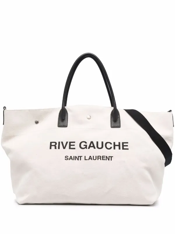 Saint Laurent Rive Gauche Tote Small Beige/White Canvas