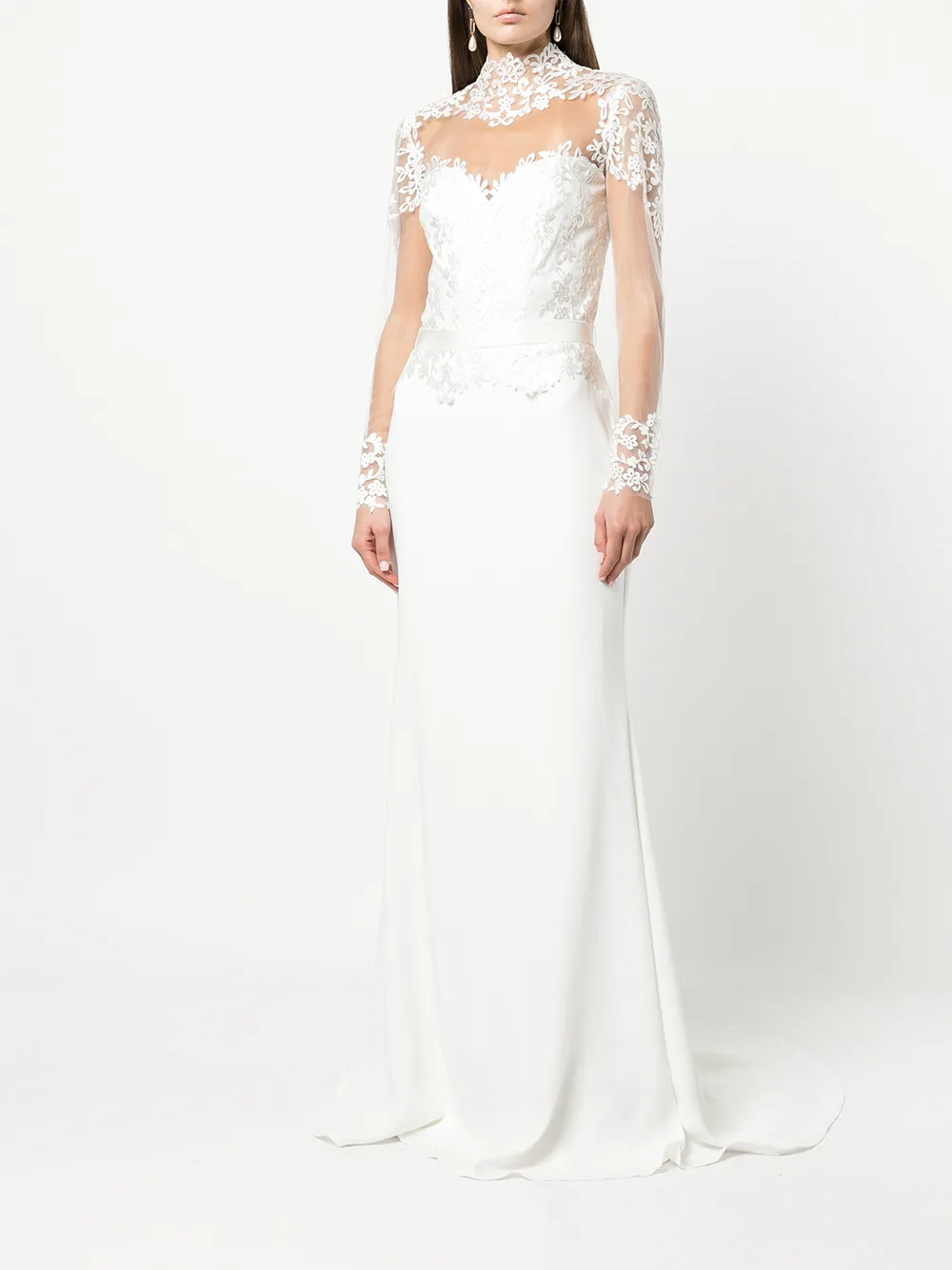фото Tadashi shoji платье с длинными рукавами и кружевной вставкой