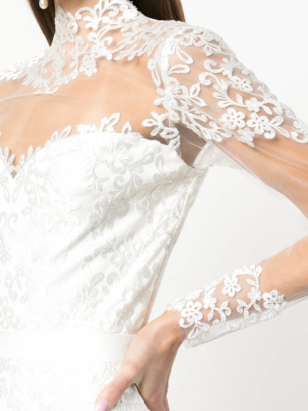 фото Tadashi shoji платье с длинными рукавами и кружевной вставкой