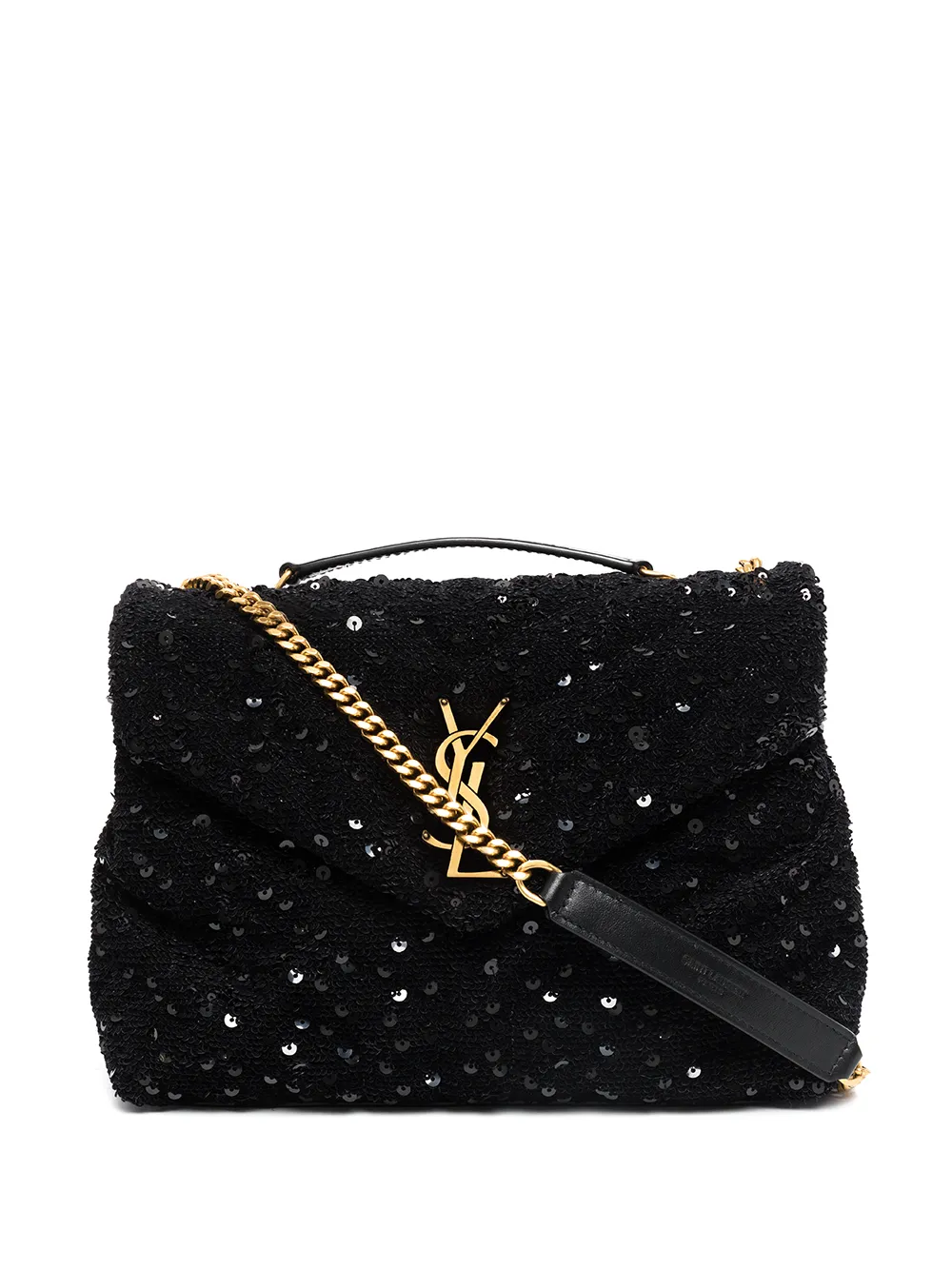 

Saint Laurent bolsa de hombro Loulou pequeño con lentejuelas - Negro