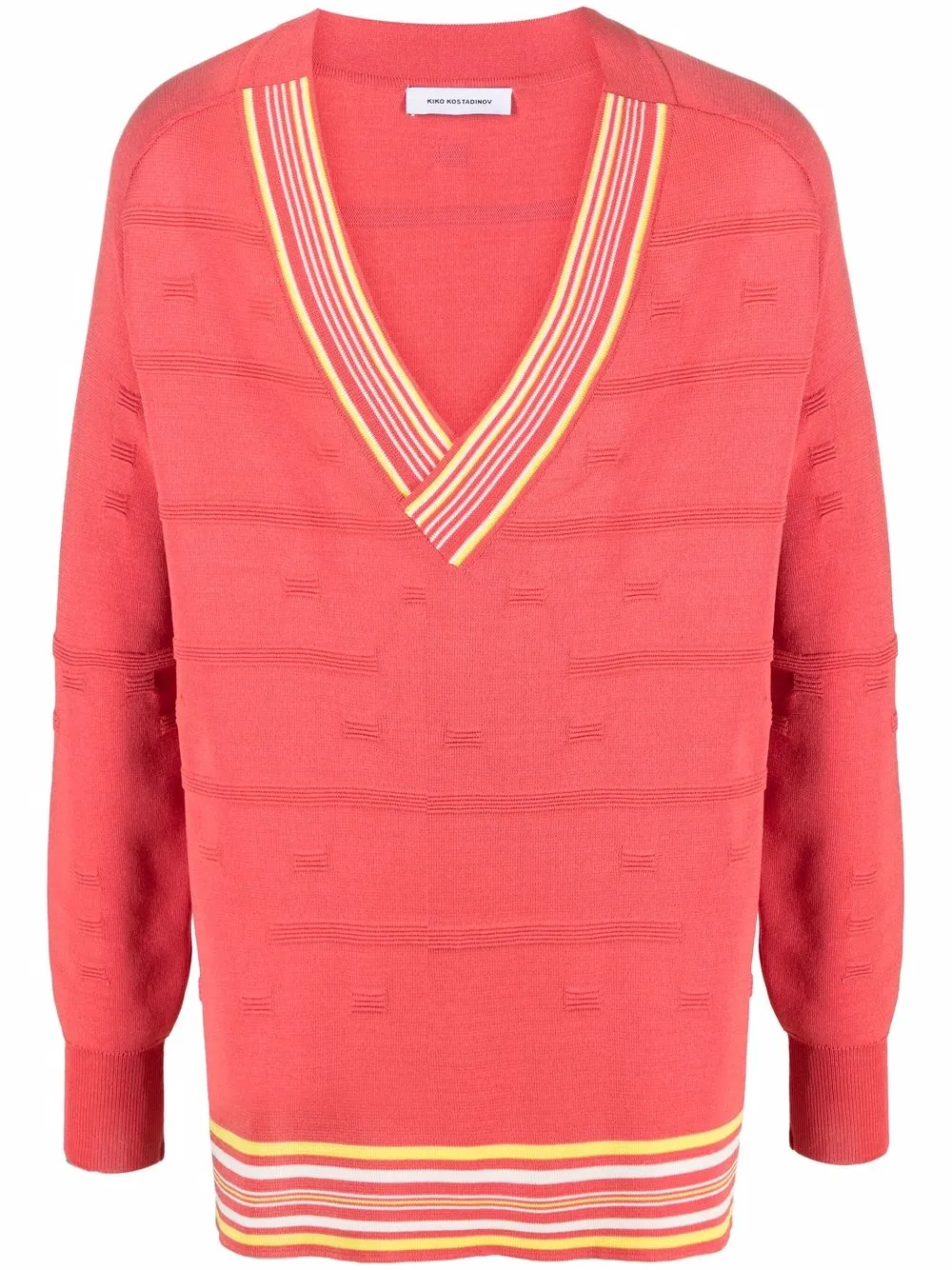 Kiko Kostadinov полосатый джемпер с V-образным вырезом