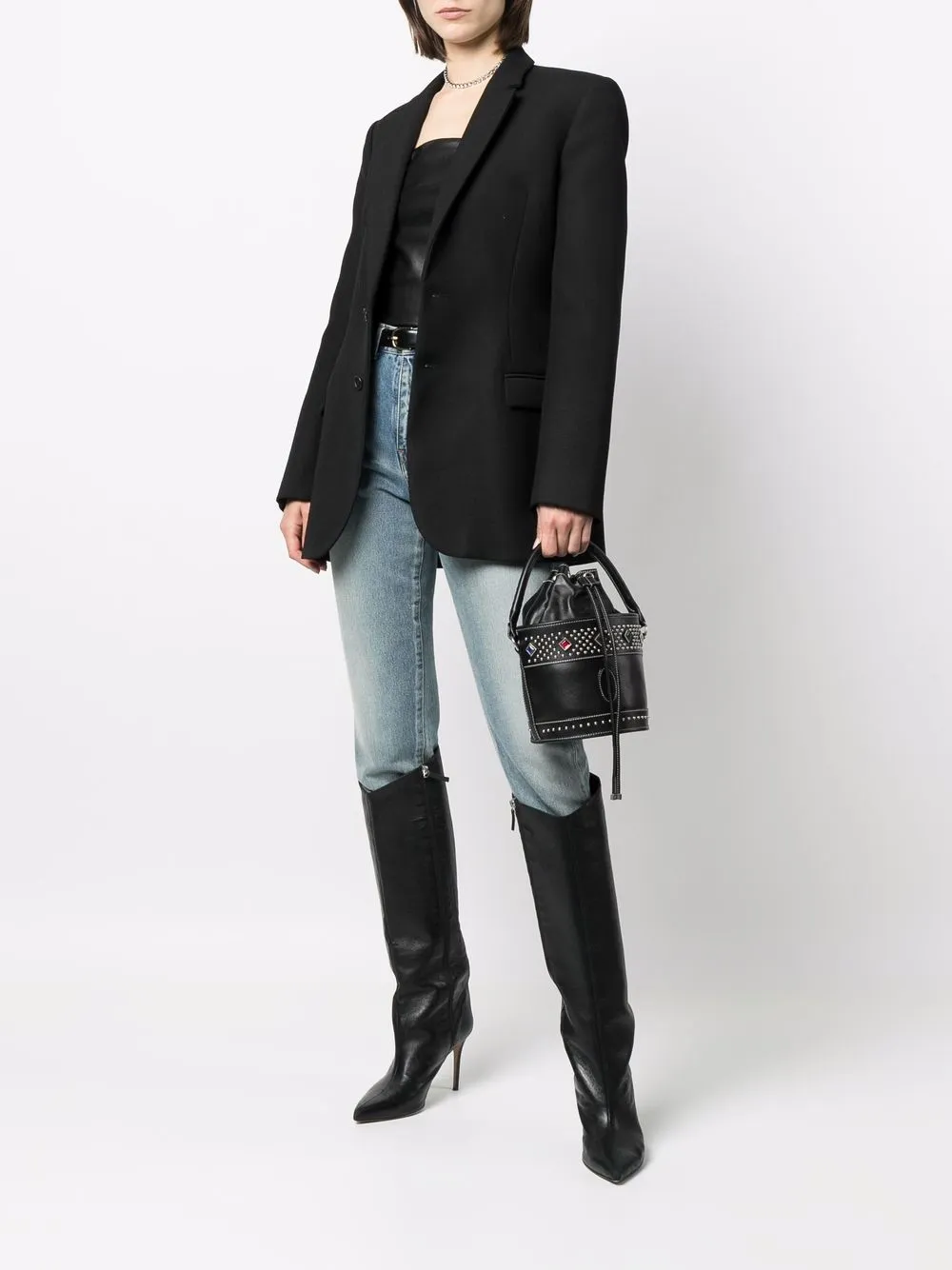 Saint Laurent Bahia leren bucket-tas - Zwart