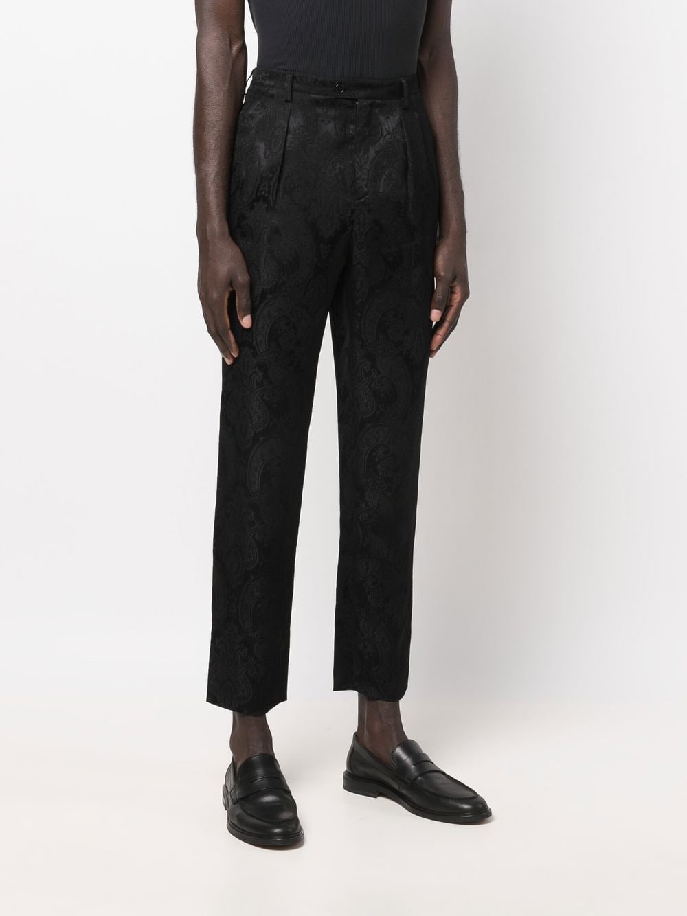 Shop Saint Laurent Paisley Jacquard Straight Trousers In Black