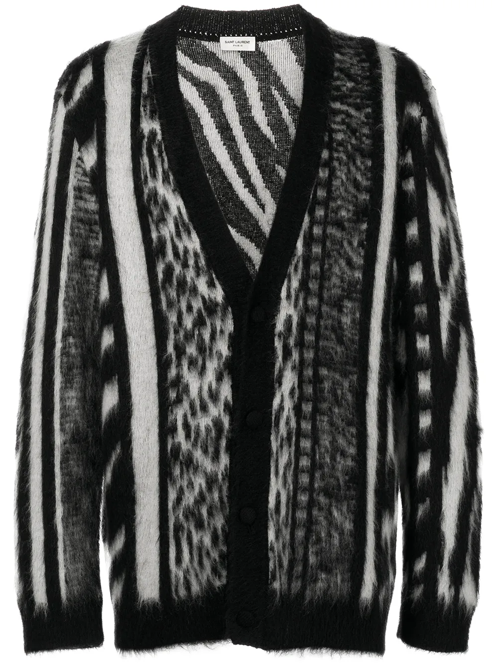 Image 1 of Saint Laurent Patchwork Jungle-pattern V-neck mohair cardigan