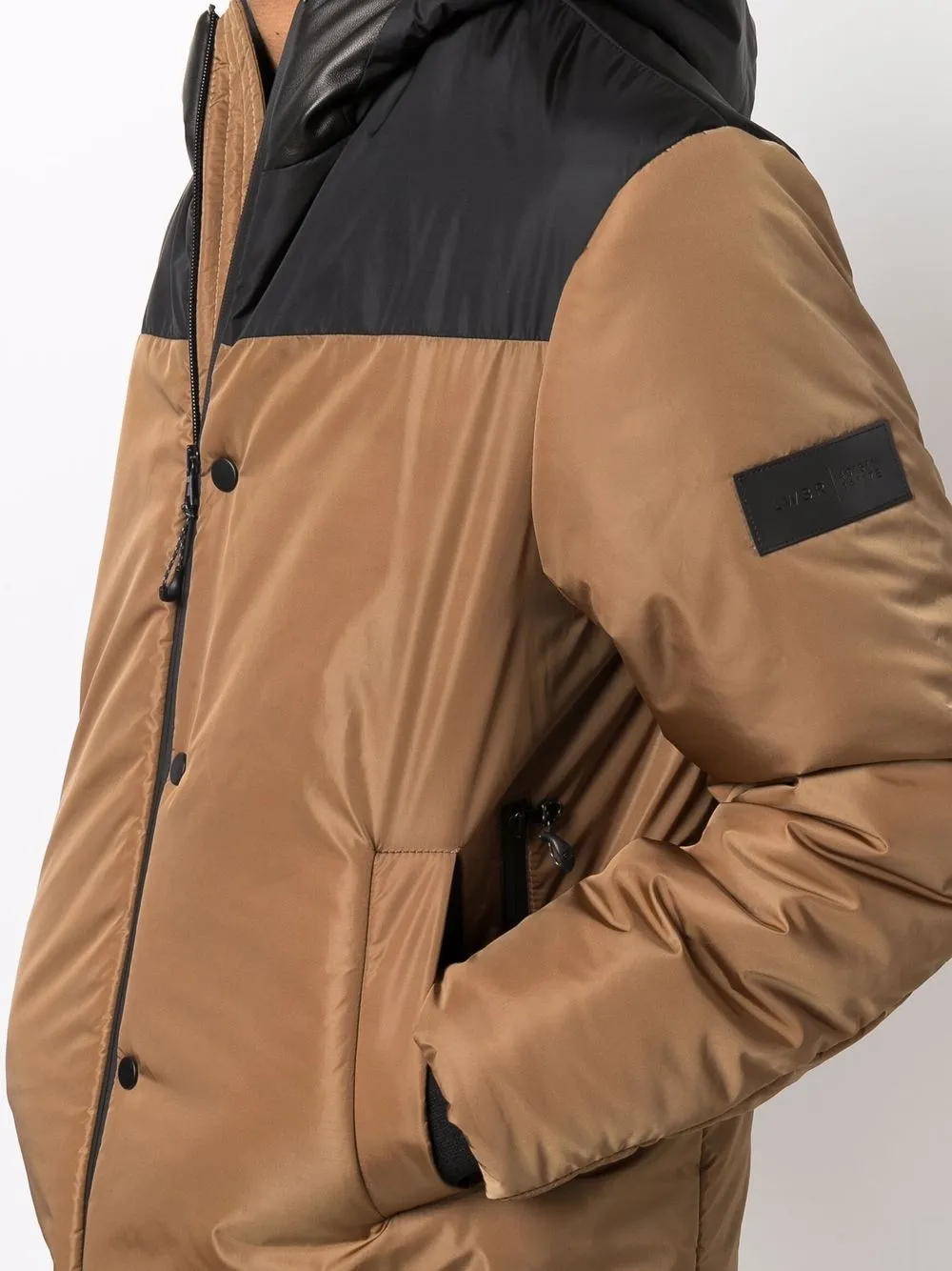 фото Low brand пальто в стиле колор-блок с капюшоном