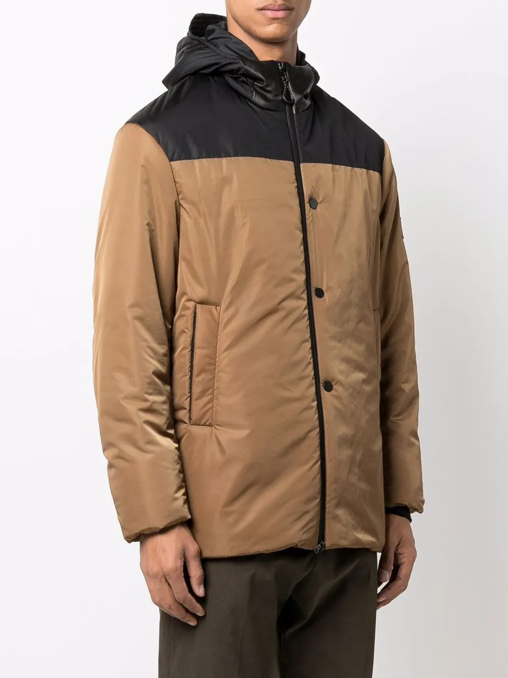 фото Low brand пальто в стиле колор-блок с капюшоном