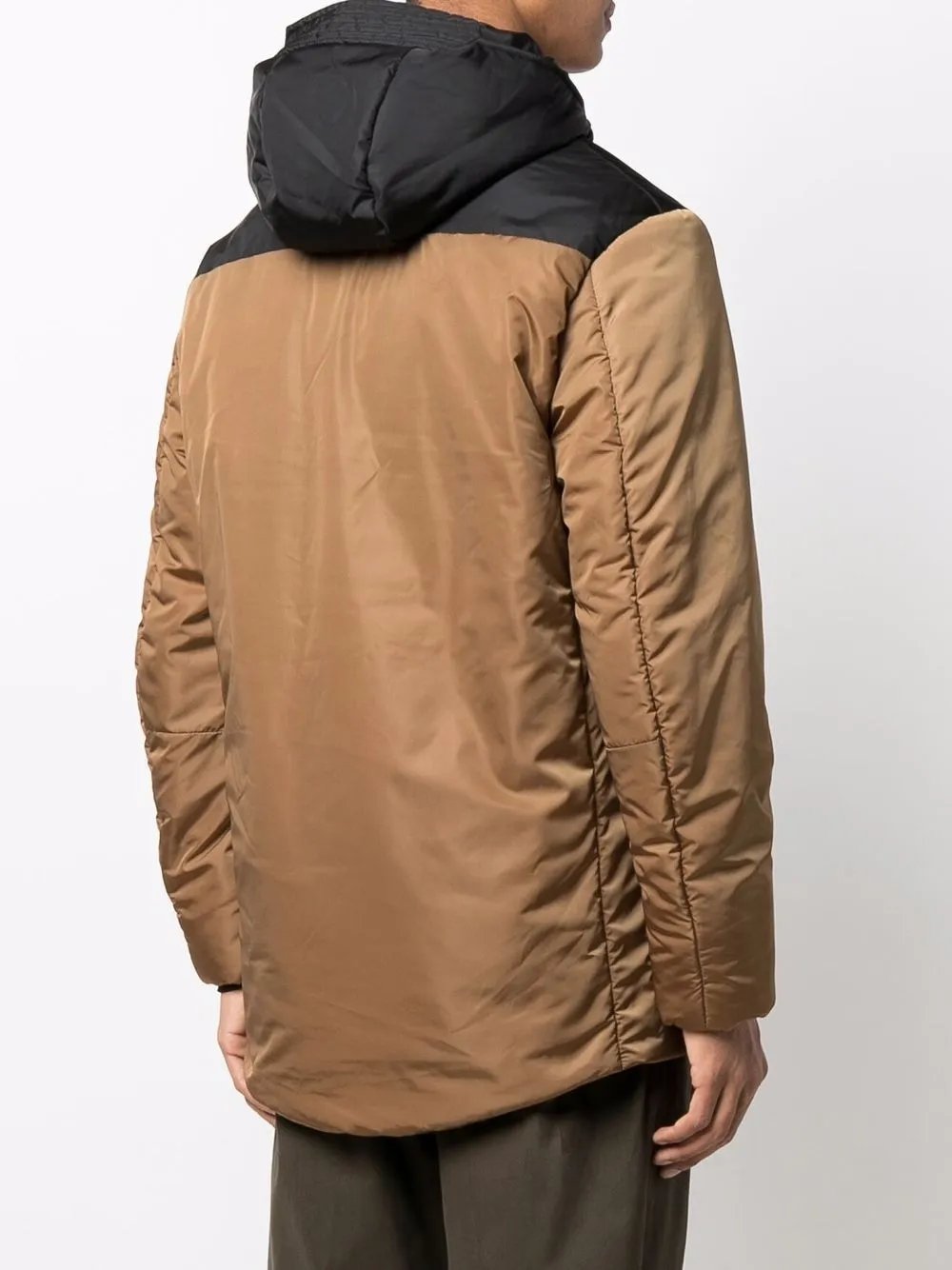 фото Low brand пальто в стиле колор-блок с капюшоном